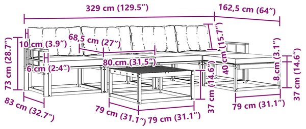 VidaXL Kültéri kanapé szett 6 pcs Fehér és Krém színű