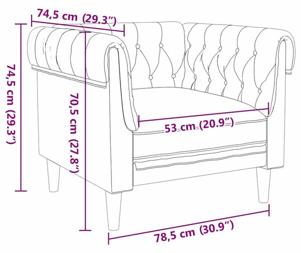 Chesterfield Kanapé Szék Világosszürke 78.5 x 74.5 x 74.5 cm