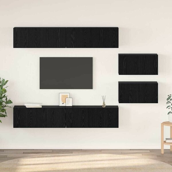TV szekrény garnitúra Falra szerelhető 6 pcs Fekete tölgy