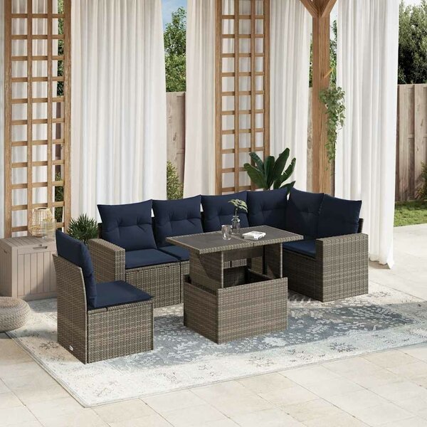 VidaXL 7 db szürke polyrattan kerti kanapégarnitúra párnákkal