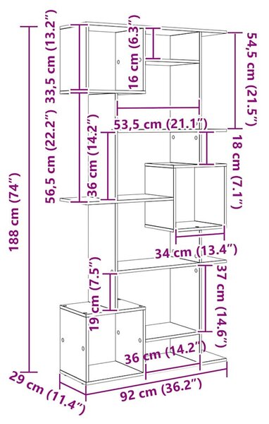 Könyvespolc Musta tammi 92 x 29 x 188 cm Faanyag