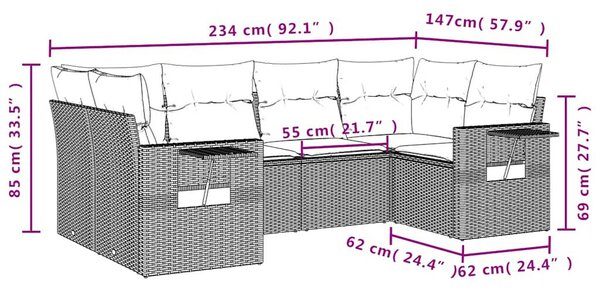 6 db szürke polyrattan kerti kanapégarnitúra párnákkal