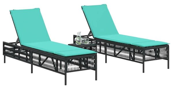 VidaXL 2 db fekete polyrattan napozóágy asztallal