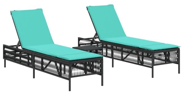 VidaXL 2 db fekete polyrattan napozóágy asztallal