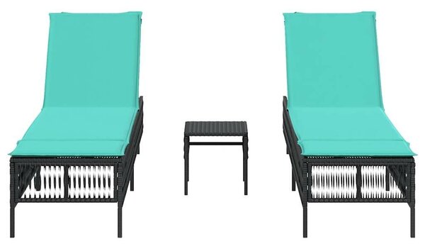 VidaXL 2 db fekete polyrattan napozóágy asztallal