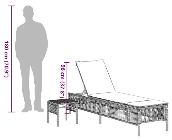 VidaXL 2 db fekete polyrattan napozóágy asztallal