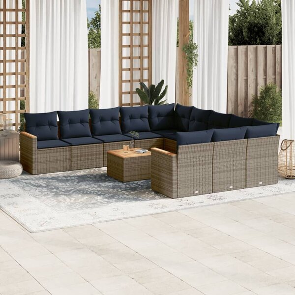 VidaXL 12 db szürke polyrattan kerti kanapégarnitúra párnákkal