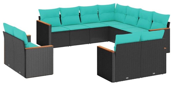 VidaXL 11 db fekete polyrattan kerti kanapégarnitúra párnákkal