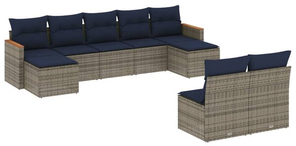 VidaXL 9 db szürke polyrattan kerti kanapégarnitúra párnákkal