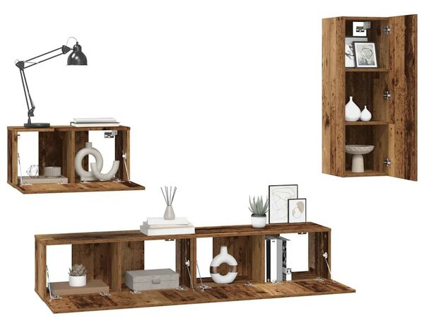 Fali TV Szekrény 4 pcs Régi fa 200 x 30 x 30 cm Műanyag Fa