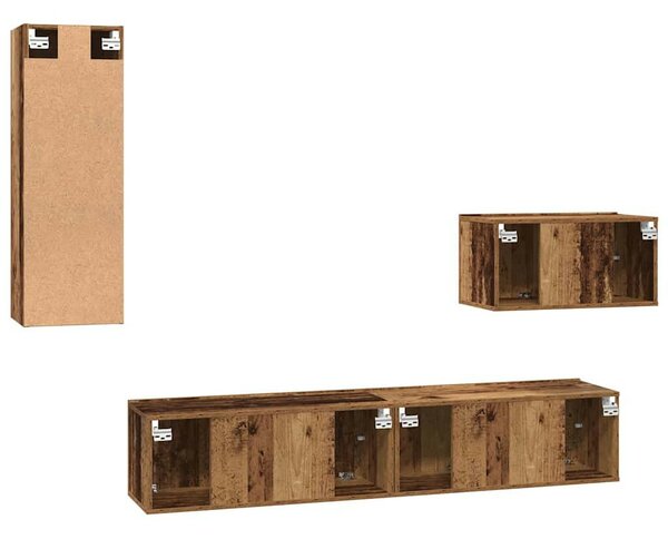 Fali TV Szekrény 4 pcs Régi fa 200 x 30 x 30 cm Műanyag Fa
