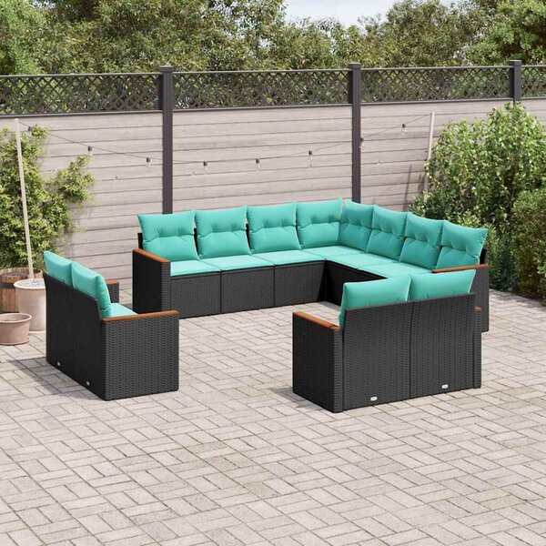 VidaXL 11 db fekete polyrattan kerti kanapégarnitúra párnákkal