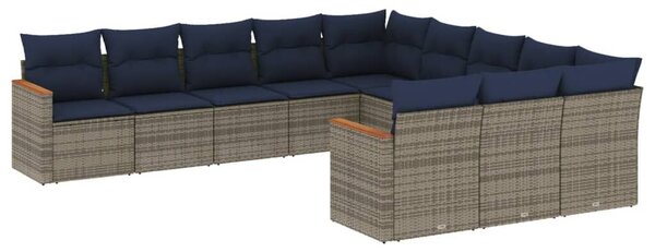 VidaXL 11 db szürke polyrattan kerti kanapégarnitúra párnákkal