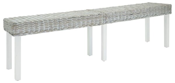 Fehér natúr kubu rattan és tömör mahagóni fa pad 160 x 35 x 45 cm