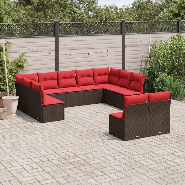 VidaXL 11 db barna polyrattan kerti kanapégarnitúra párnákkal