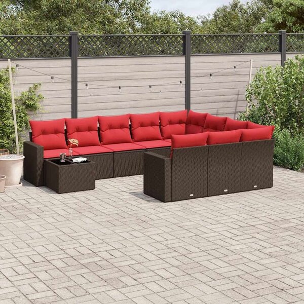 VidaXL 11 db barna polyrattan kerti kanapégarnitúra párnákkal