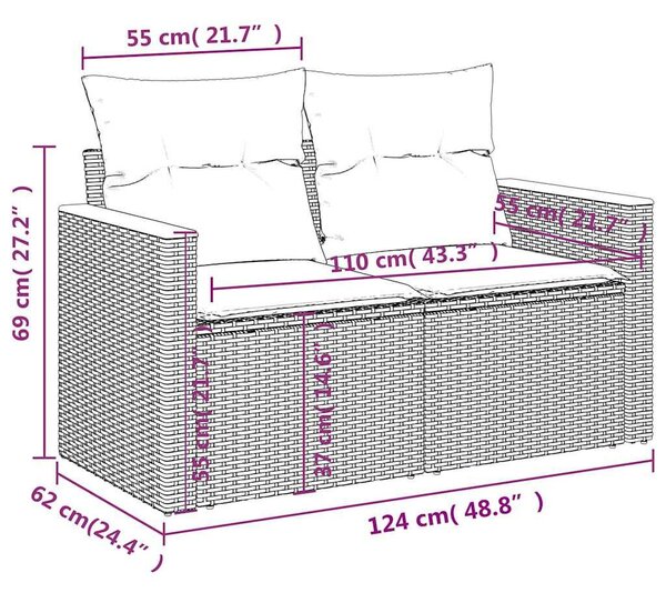 VidaXL 4 db fekete polyrattan kerti kanapégarnitúra párnákkal