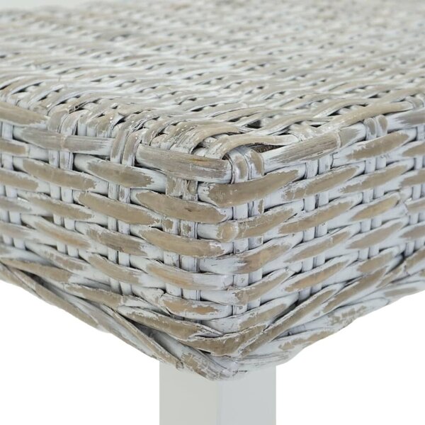 Fehér natúr kubu rattan és tömör mahagóni fa pad 160 x 35 x 45 cm
