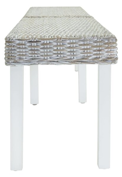 Fehér natúr kubu rattan és tömör mahagóni fa pad 160 x 35 x 45 cm