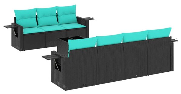 VidaXL 8 db fekete polyrattan kerti kanapégarnitúra párnákkal
