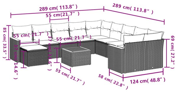 VidaXL 12 db fekete polyrattan kerti kanapégarnitúra párnákkal