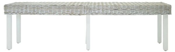 Fehér natúr kubu rattan és tömör mahagóni fa pad 160 x 35 x 45 cm