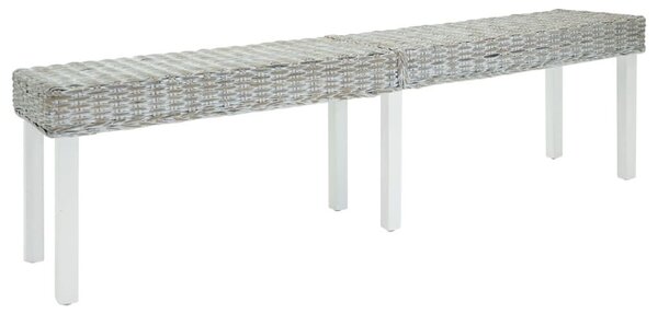 Fehér natúr kubu rattan és tömör mahagóni fa pad 160 x 35 x 45 cm