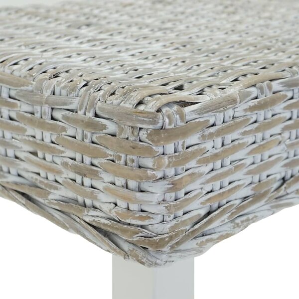 Fehér natúr kubu rattan és tömör mahagóni fa pad 160 x 35 x 45 cm