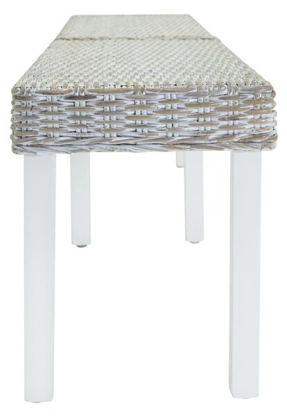 Fehér natúr kubu rattan és tömör mahagóni fa pad 160 x 35 x 45 cm