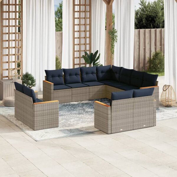 VidaXL 11 db szürke polyrattan kerti kanapégarnitúra párnákkal