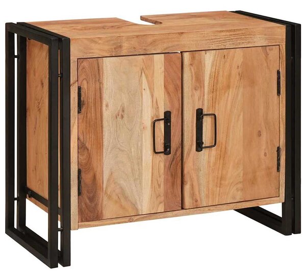 Fürdőszobai mosdószekrény 71 x 33 x 58 cm Tömör akácfa és vas