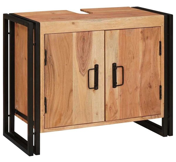 Fürdőszobai mosdószekrény 71 x 33 x 58 cm Tömör akácfa és vas