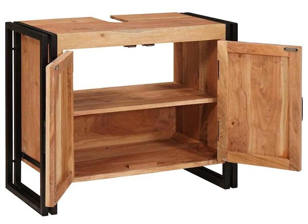 Fürdőszobai mosdószekrény 71 x 33 x 58 cm Tömör akácfa és vas