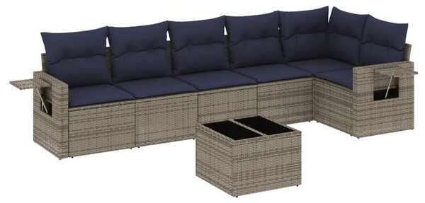VidaXL 7 db szürke polyrattan kerti kanapégarnitúra párnákkal