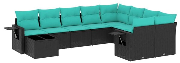 VidaXL 10 db fekete polyrattan kerti kanapégarnitúra párnákkal