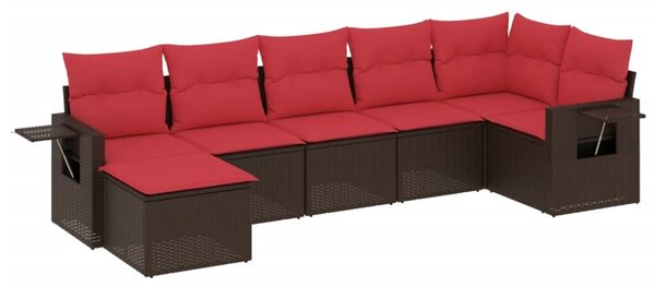 VidaXL 7 db barna polyrattan kerti kanapégarnitúra párnákkal