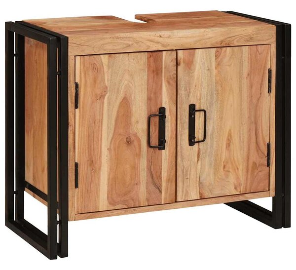 Fürdőszobai mosdószekrény 71 x 33 x 58 cm Tömör akácfa és vas