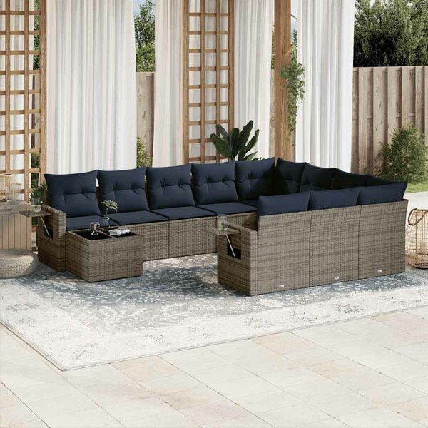 VidaXL 11 db szürke polyrattan kerti kanapégarnitúra párnákkal