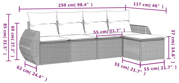 VidaXL 5 db fekete polyrattan kerti kanapégarnitúra párnákkal