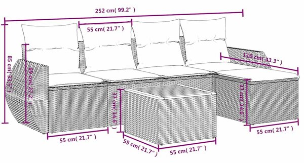 VidaXL 6 db szürke polyrattan kerti kanapégarnitúra párnákkal