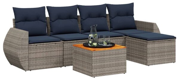 VidaXL 6 db szürke polyrattan kerti kanapégarnitúra párnákkal