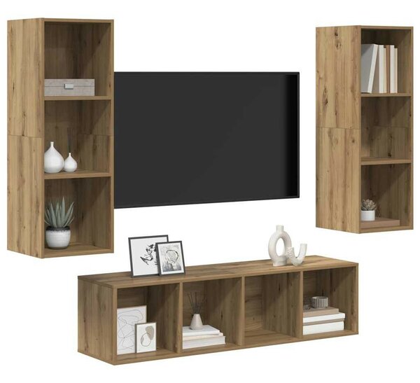 TV Szekrény Szett 3 pcs kézműves tölgy 37 x 37 x 142.5 cm