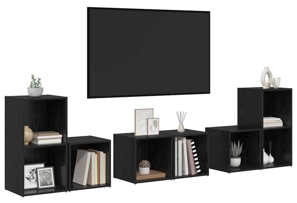 TV Szekrény Szett 6 pcs Fekete tölgy 37 x 35 x 72 cm Faanyag