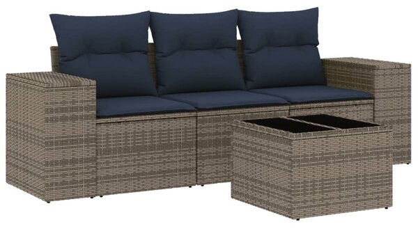 VidaXL 4 db szürke polyrattan kerti kanapégarnitúra párnákkal
