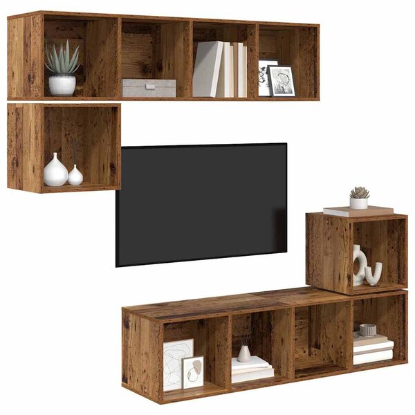 TV szekrény garnitúra 4 pcs Régi fa 37 x 37 x 142.5 cm Faanyag