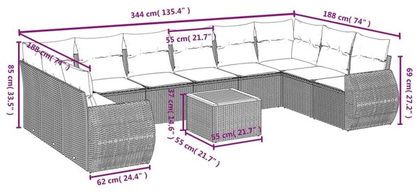 VidaXL 11 db szürke polyrattan kerti kanapégarnitúra párnákkal