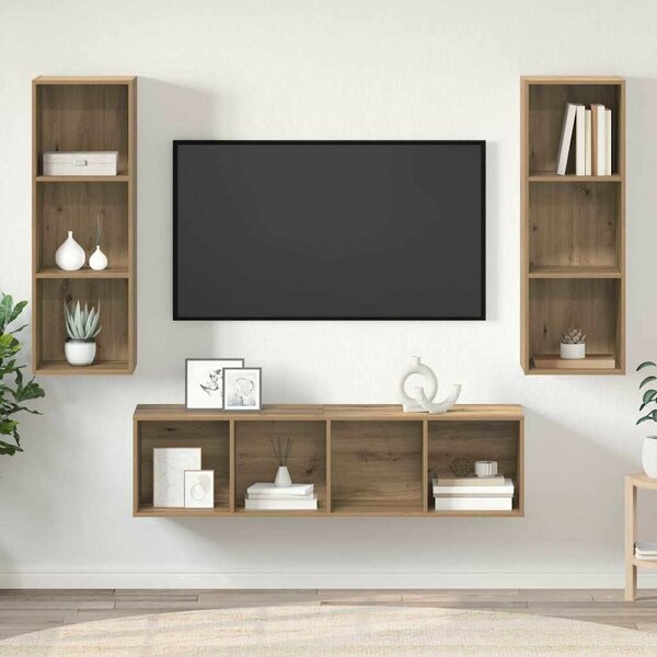 TV Szekrény Szett 3 pcs kézműves tölgy 37 x 37 x 142.5 cm