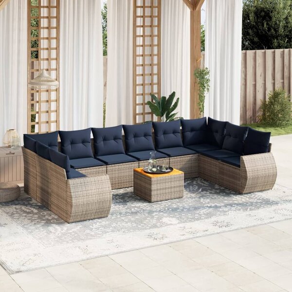 VidaXL 11 db szürke polyrattan kerti kanapégarnitúra párnákkal