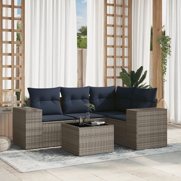 VidaXL 5 db szürke polyrattan kerti kanapégarnitúra párnákkal