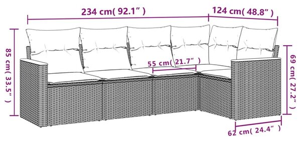 VidaXL 5 db fekete polyrattan kerti kanapégarnitúra párnákkal